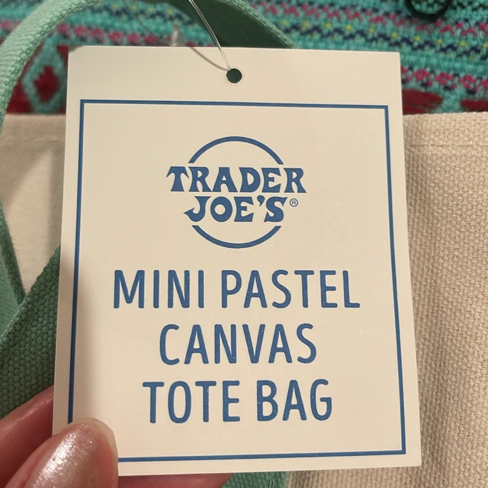 💐BNWT💐Trader Joe’s Mini Pastel Canvas Tote Bag That’s Gone Viral SOLD OUT 💚 - Picture 9 of 10
